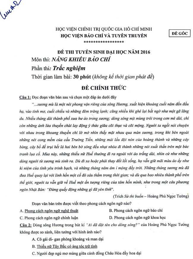 dap an de thi hoc vien bao chi tuyen truyen