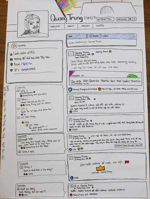 Học sinh Hà Nội học Lịch sử về vua Quang Trung bằng hình thức thể hiện dưới dạng giao diện một trang facebook.