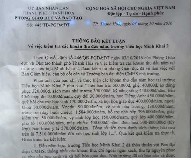 Hoc sinh lop 1 phai dong hon 7,5 trieu dong dau nam hinh anh 1