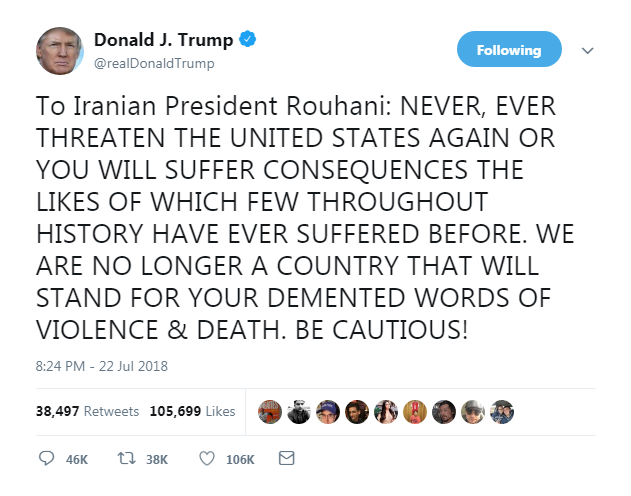 donald trump-iran-tweet