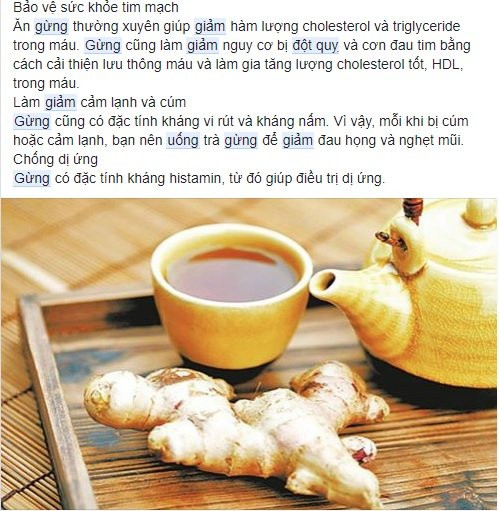  Những thông tin về việc uống gừng giúp phòng đột quỵ được chia sẻ tràn lan trên mạng xã hội 