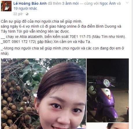 Vo mat tich khi di giao my pham, mất tích khi đi giao hàng, vợ mất tích, tìm vợ mất tích, chồng đi tìm vợ, tìm vợ mất tích ở Tây Ninh, tin xã hội, xã hội, tin mới nhất, an ninh hình sự, tin pháp luật - 2