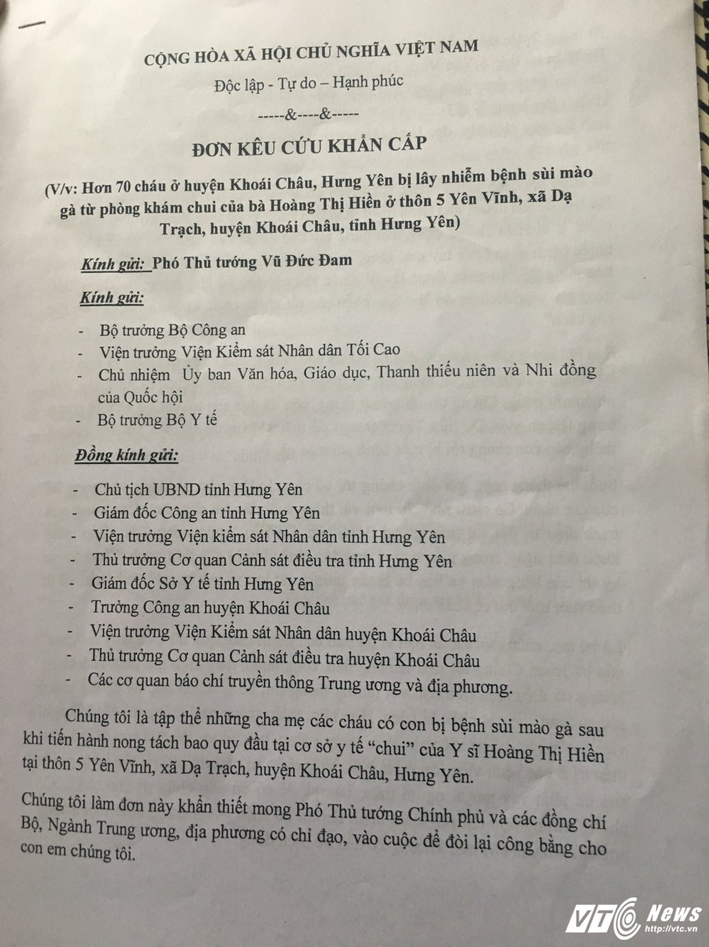 don keu cuu cua gia dinh chau be bi sui mao ga