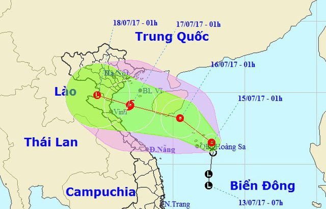 Vị trí và hướng di chuyển của áp thấp nhiệt đới (Ảnh: NCHMF).
