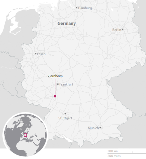 Vị trí thị trấn Viernheim, Đức. Đồ họa: Guardian.