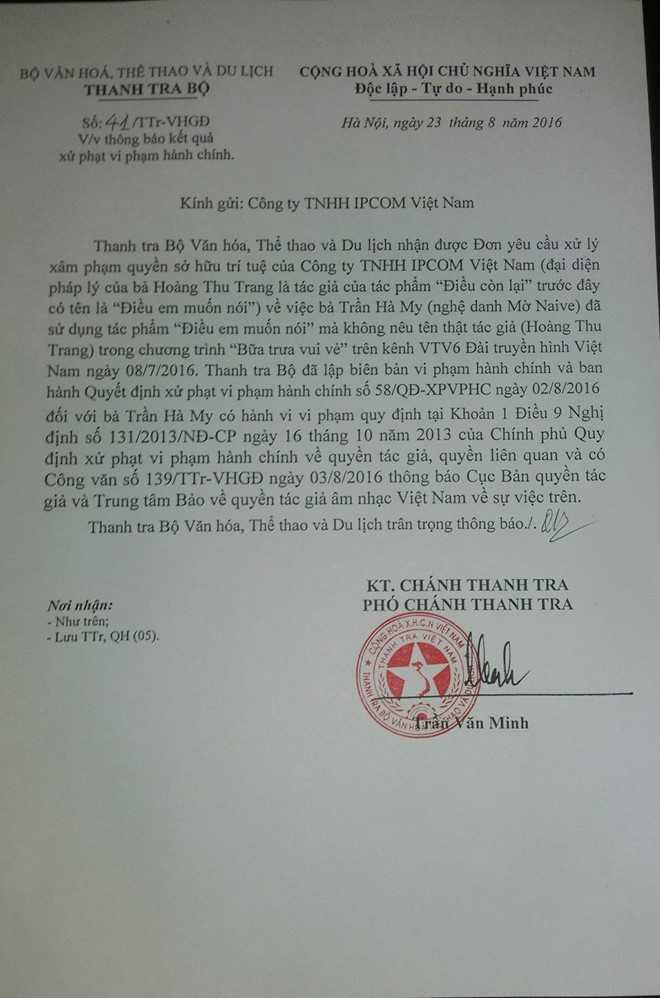 Hot girl Mo Naive nhan an phat tu Bo VHTTDL hinh anh 2