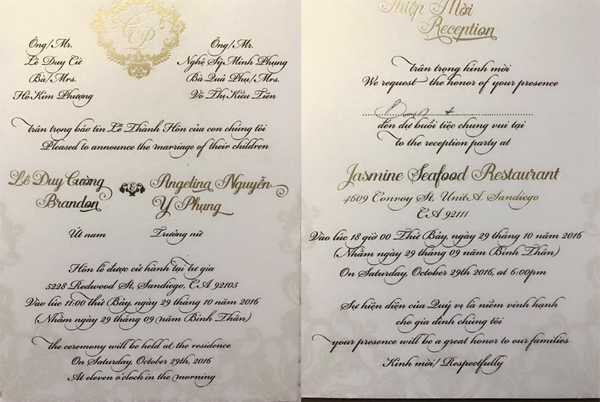 Thiệp cưới của Y Phụng.