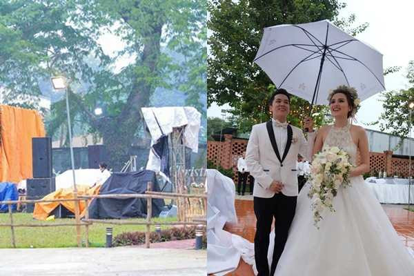Ngày 29/11/2015, đám cưới của hoa hậu Diễm Hương và ông xã Quang Huy được tổ chức trong không gian ngoài trời tại một khách sạn ở TP HCM. Tuy thiệp mời ghi đón khách lúc 15h30, nhưng đến gần 16h, không gian tiệc vẫn chưa trang trí xong. Ngay lúc cô dâu và chú rể xuất hiện, trời bất ngờ đổ mưa lớn, khách phải kéo vào trong sảnh khách sạn để trú mưa. Khi vợ chồng Diễm Hương chuẩn bị cử hành hôn lễ, cơn mưa nặng hạt tiếp tục trút xuống. Lúc này, cặp đôi quyết định thay đổi kịch bản của lễ cưới. Khách mời sẽ dự tiệc tối trước, lễ trao lời thề nguyền diễn ra sau khi trời ngớt mưa.