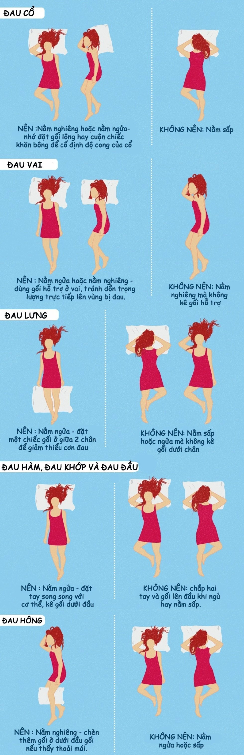 Tư thế nên và không nên ngủ khi bạn bị đau đầu, lưng