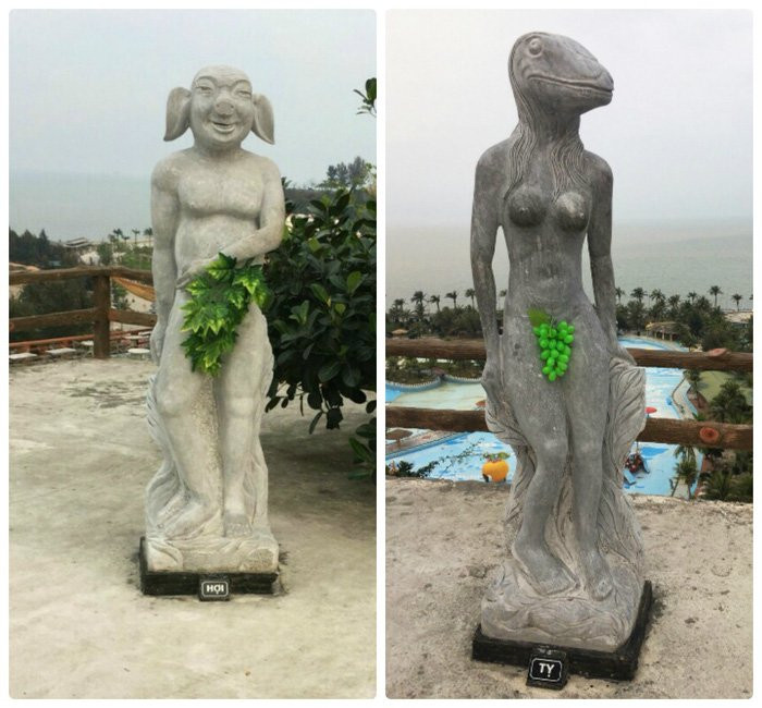 Tượng 12 con giáp được che bằng lá cây, chùm nho thay quần, váy - Ảnh 4.