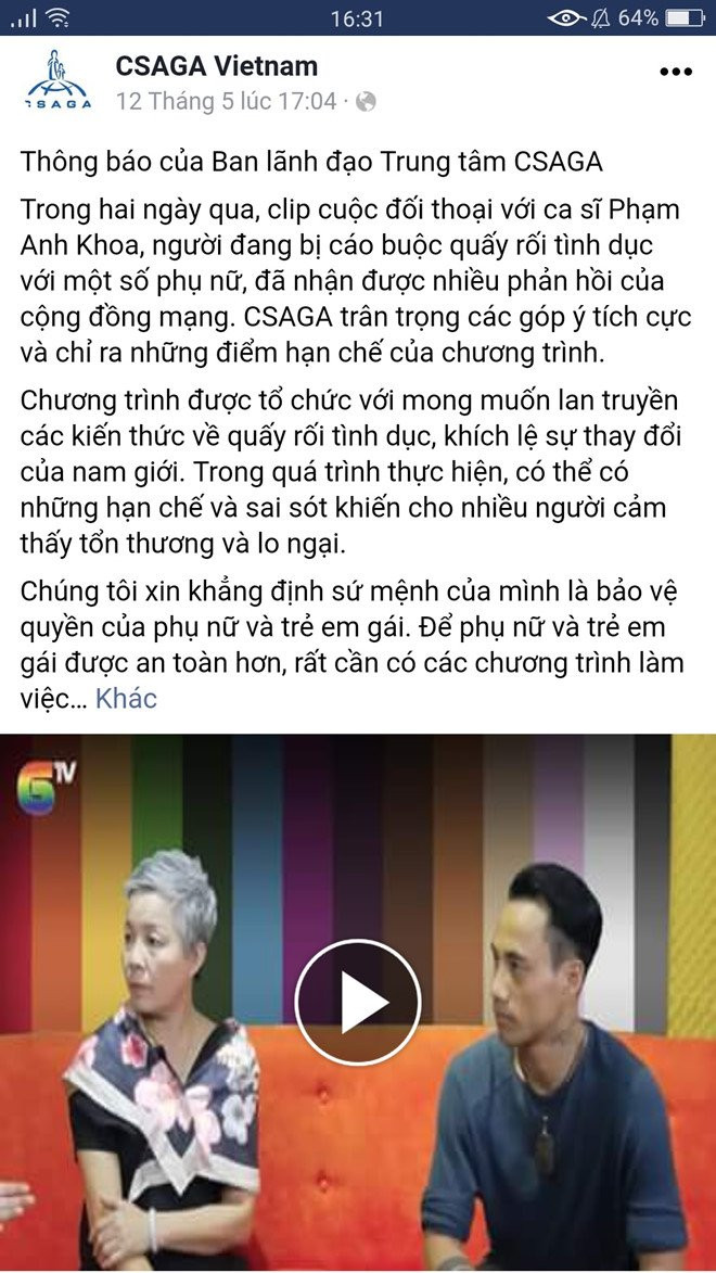CSAGA xin loi sau cuoc tro chuyen gay tranh cai voi Pham Anh Khoa hinh anh 2