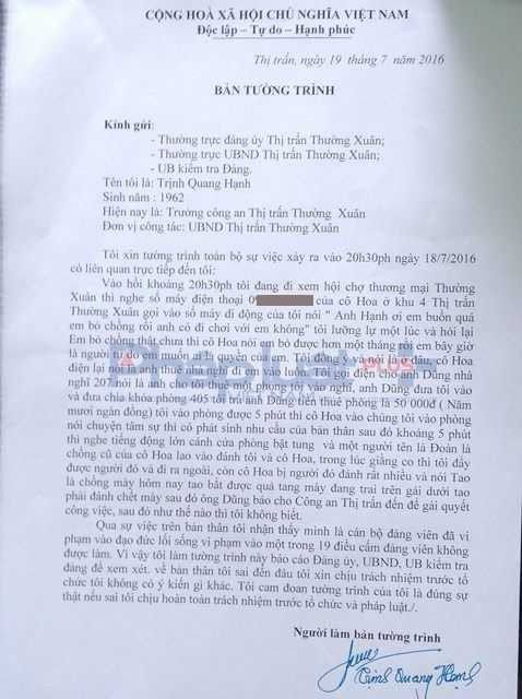 Tường trình của ông Trịnh Quang Hạnh sau khi bị bắt quả tang
