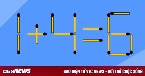 Di chuyển 2 que diêm biến phép tính 1 + 4 = 6 từ sai thành đúng