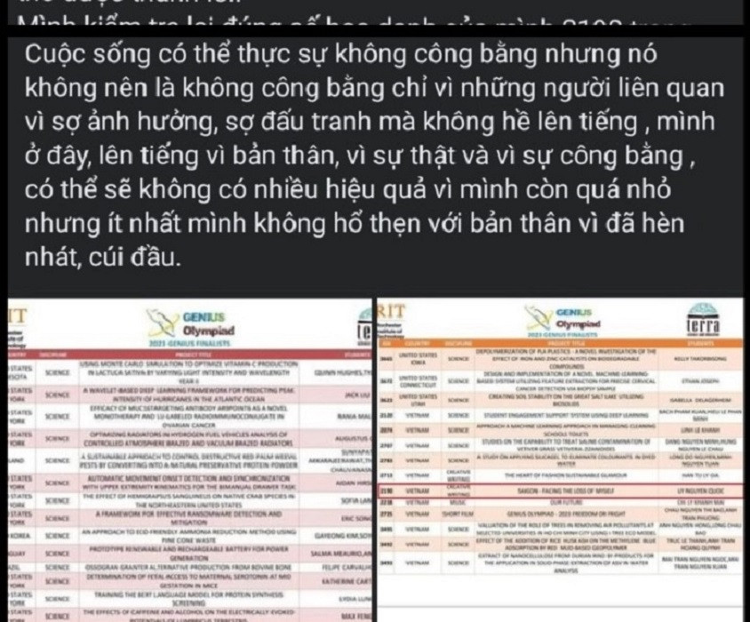 Nữ sinh TP.HCM tố bị 'đánh cắp' bài thi ở Genius Olympiad