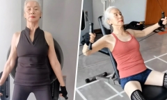 Sắc vóc đáng ngưỡng mộ nhờ tập gym của cụ bà U80