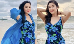 NSND Thu Hà tuổi 54 tự tin diện áo tắm khoe vóc dáng 'đồng hồ cát'