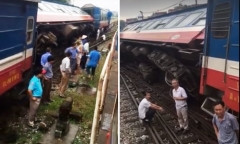 Tàu hỏa trật bánh ở Hà Nội, hơn 100 người thoát chết trong gang tấc