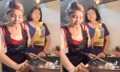 Mẹ ngao ngán khi dạy con gái nấu ăn