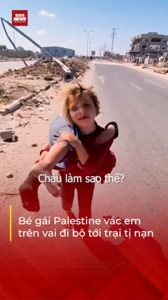 Xúc động cảnh bé gái Palestine vác em trên vai đi bộ hàng giờ đến trại tị nạn
