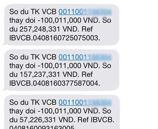 Chủ thẻ Vietcombank thông báo mất 500 triệu đồng trong một đêm