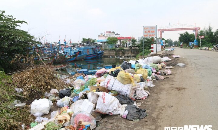 Ảnh: Rác thải chất đống khu neo đậu tàu cá Sa Kỳ, Quảng Ngãi