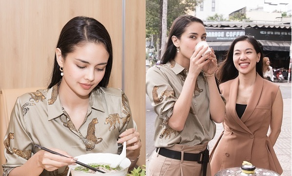 Hoa hậu Thế giới 2013 Megan Young ăn phở, uống trà đá vỉa hè khi đến Việt Nam