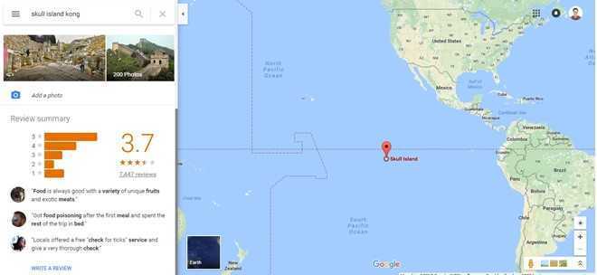 Google tạo vị trí của Skull Island trên Google Maps