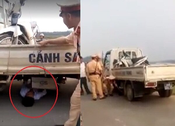 Bị giữ xe vi phạm, 9X chui vào gầm xe CSGT 'ăn vạ'