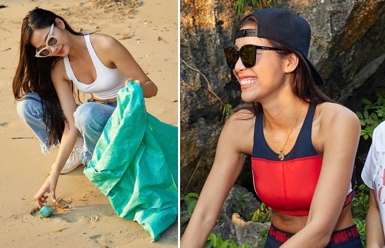 Hoàng Thùy, Minh Tú cùng Thùy Dung dọn rác trên đảo ở vịnh Hạ Long