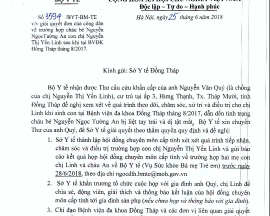 Người nhà tố bác sĩ làm bé sơ sinh liệt tay trái, dị tật mắt: Bộ Y tế lên tiếng