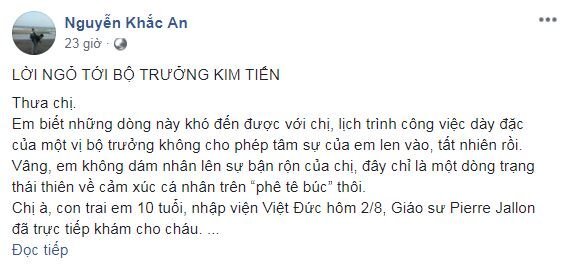 Bố bệnh nhi gửi thư ngỏ đến Bộ trưởng Bộ Y tế gây 'bão' mạng