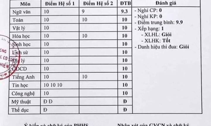 Bảng điểm 'khủng' toàn 10 của học sinh Sài Gòn