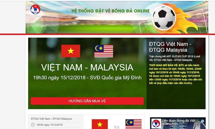 VFF vô tình quảng bá cho website bán vé bóng đá online giả mạo