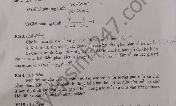 Đáp án đề thi môn Toán vào lớp 10 năm 2017 TP. Đà Nẵng