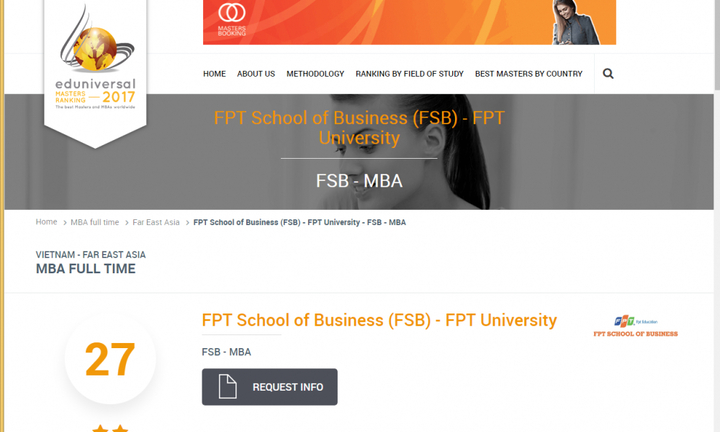 Đại diện duy nhất Việt Nam lọt top 30 trường đào tạo thạc sĩ quản trị kinh doanh tốt nhất Đông Á