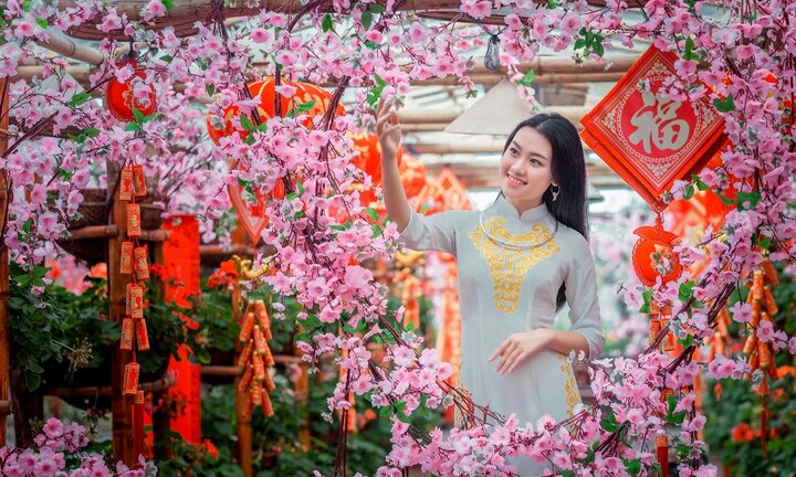 Hot girl Học viện Phụ nữ Việt Nam rạng ngời bên đào xuân