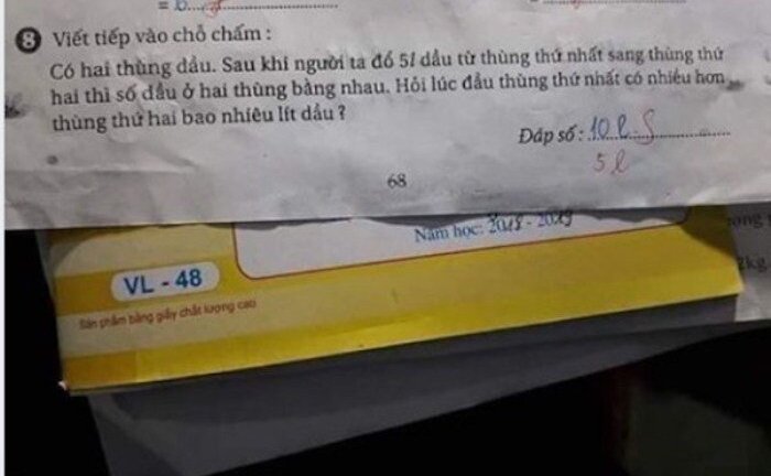 Bài toán rót dầu của học sinh lớp 1 gây nhiều tranh cãi