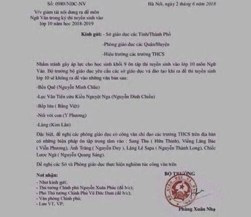 Sự thật thông tin Bộ GD-ĐT gửi công văn giảm tải nội dung ra đề Ngữ văn vào lớp 10
