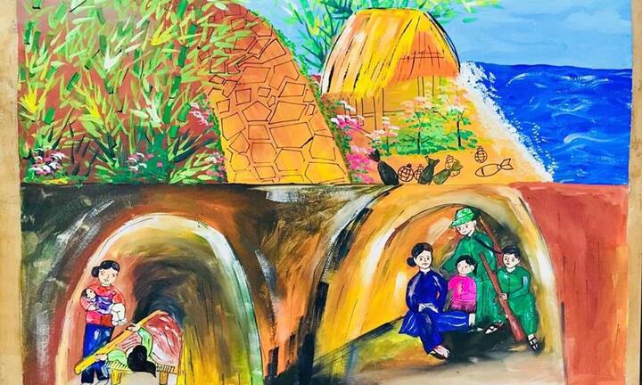 Ảnh: Học sinh tái hiện lịch sử địa phương qua tranh vẽ