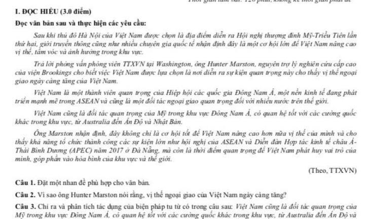 Hội nghị thượng đỉnh Mỹ - Triều vào đề kiểm tra môn Ngữ văn