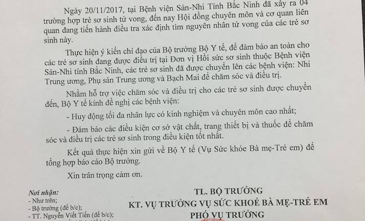 Chuyển toàn bộ bệnh nhi tại Sản Nhi Bắc Ninh lên bệnh viện tuyến Trung ương điều trị