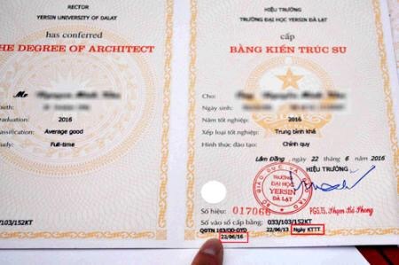 Đại học Yersin cấp lại hàng trăm bằng đã in sai
