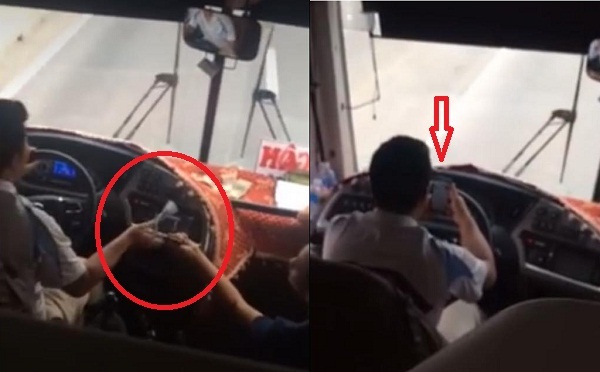 Tài xế xe khách đánh 'đầu đít', chơi điện tử trong lúc lái xe