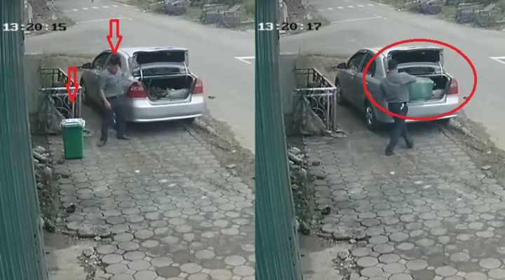 Truy tìm người đàn ông đi ô tô ‘cầm nhầm’ thùng rác trên vỉa hè