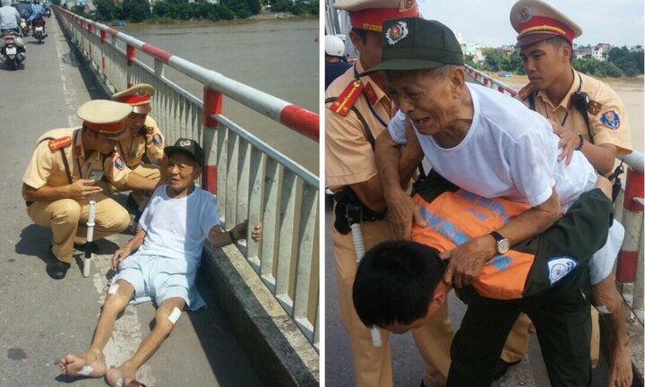 CSGT Hà Nội giải cứu cụ ông đòi nhảy cầu tự tử