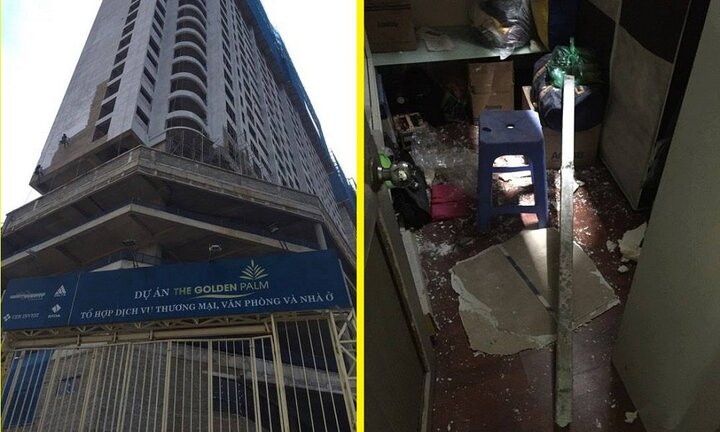 Hai thanh sắt rơi từ tầng 27 công trình The Golden Palm, xuyên thủng nhà dân trong đêm