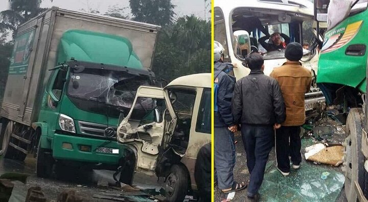 Xe tải đối đầu xe khách, nhiều hành khách bị thương