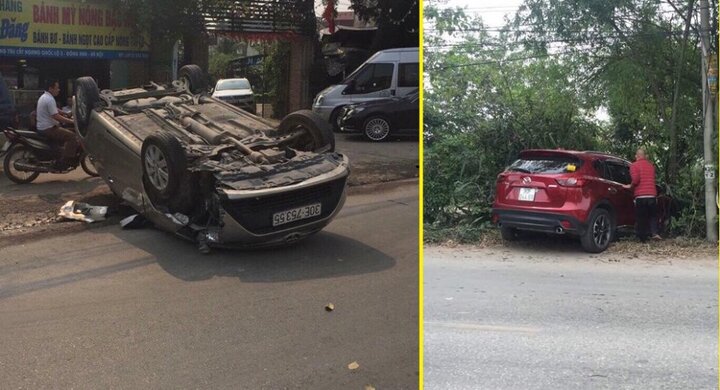 Xe Toyota chạy lấn làn tông trúng ô tô Mazda, 2 người bị thương