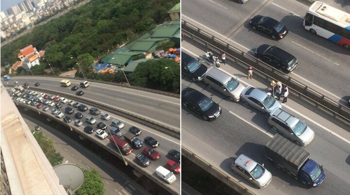 5 xe ô tô tông liên hoàn, đường vành đai 3 ùn tắc kéo dài