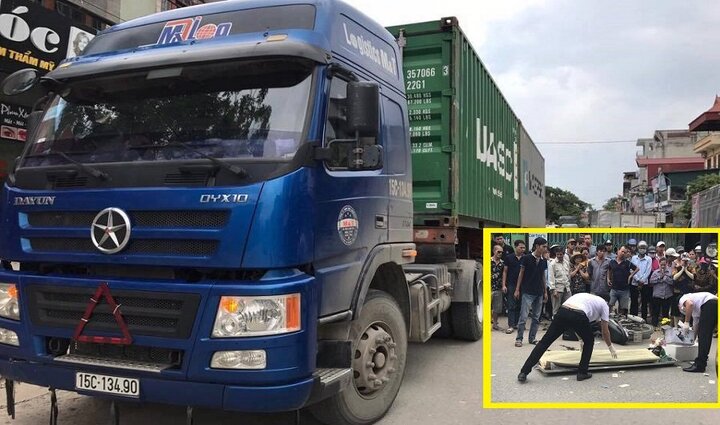 Vừa lái xe vừa xem điện thoại, tài xế GrabBike bị container cán chết